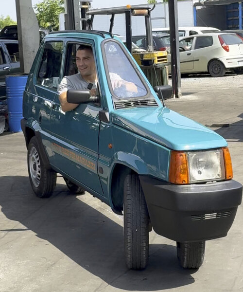 world’s narrowest fiat panda drives around as fully functional, single-seater electric car